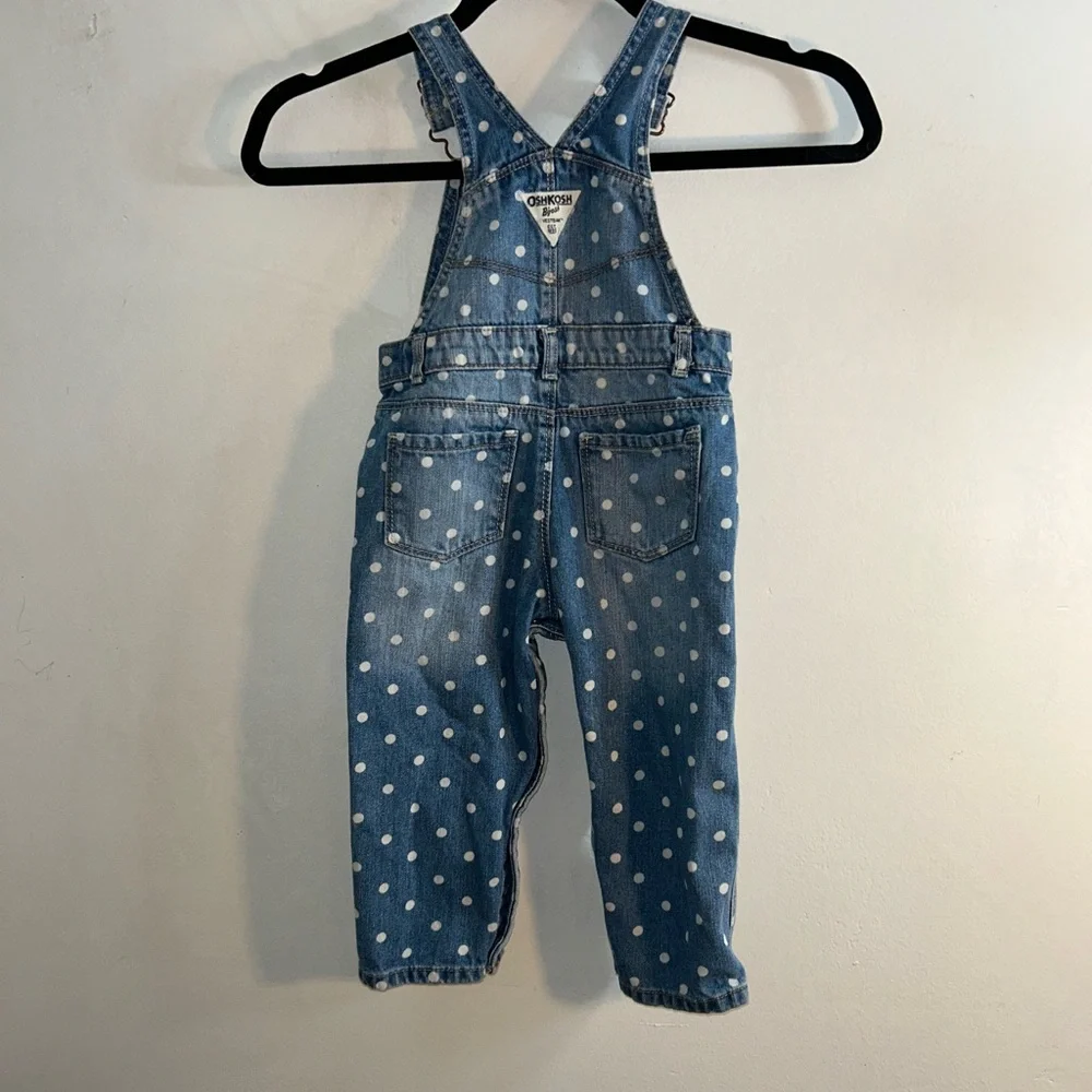 Girl Vintage OSH KOSH Vestbak Overalls Denim Jean White Polka Dots